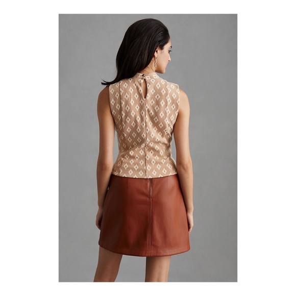 Anthropologie Eva Franco Sleeveless Cream Khaki Mock Neck Fitted Top NWT - Picture 2 of 6